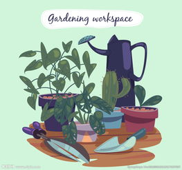 彩绘绿色盆栽和工具图片 